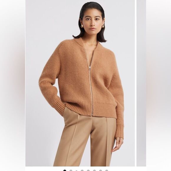 Nordstrom Saddle Shoulder Bomber Cardigan in tan, brand new! Size small - Picture 1 of 15